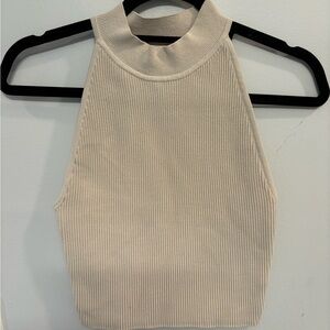 Aritzia Babaton Cream Ribbed Crop Tank Top